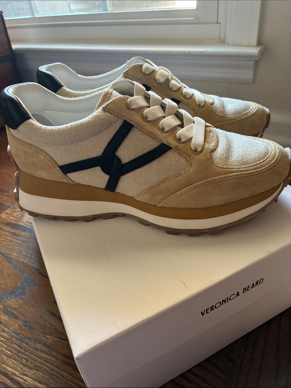 Veronica Beard Valentina Ecru Canvas & Suede Sneakers